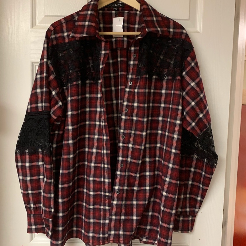 Plaid shirt with black lace